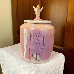 New Rae Dunn Disney Tinkerbell Cookie Jar Pink Iridescent Color- Ceramic Jar